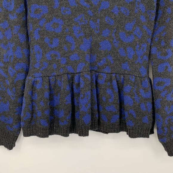 Sea New York Blue Leopard Print Peplum Ruffle Balloon Sleeve Alpaca Sweater - Picture 4 of 9